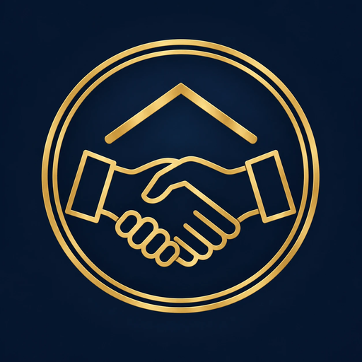 DeCloser logo: a gold handshake under a roof inside a ring